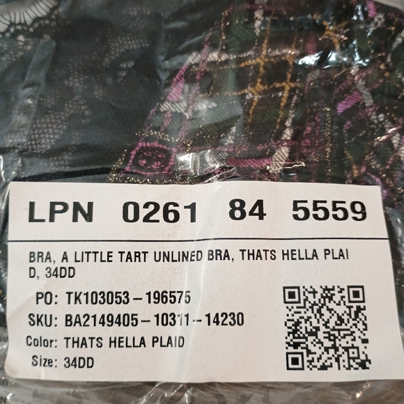 NWT Savage X Fenty Bra That's Hella Plaid Black Size 34DD Whimsigoth - Picture 4 of 6